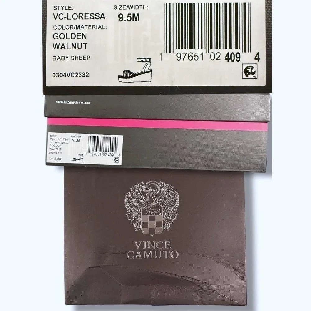 Vince Camuto Loressa Leather Espadrille Platform Wedge Sandals Walnut Sz 9.5 NEW